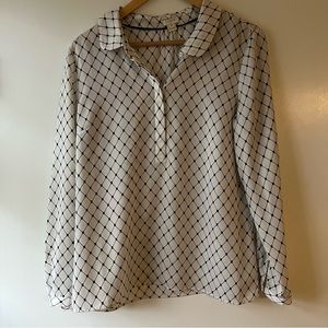 J. Crew Navy and Cream Lattice Blouse - Size M